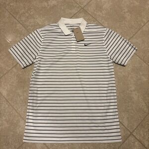 Nike Polo Shirt Men White Black Gray Stripe Dri Fit Golf Athletic DH0829-100 - L